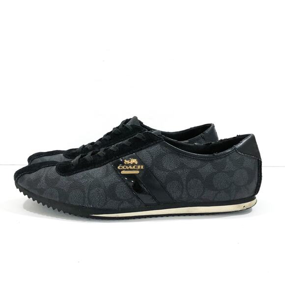 Coach Signature Ivy Black Leather Monogram Logo Sneakers - Picture 10 of 10